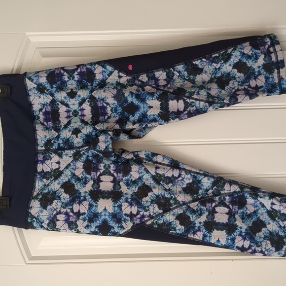 Pink lotus Blue teal and purple workout pants with small pocket in back. Med - Picture 1 of 5